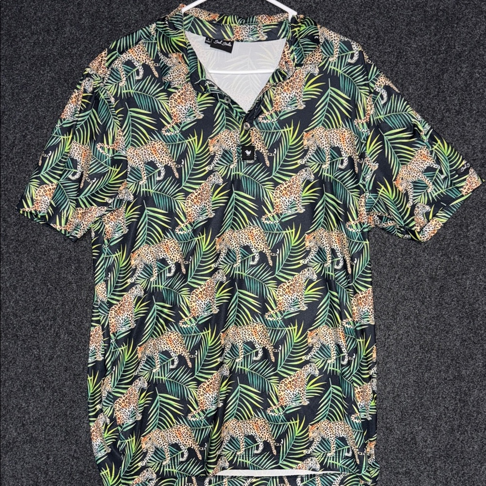 Bad Birdie Men's Leopard Leaf Print Shirt - Black and Green